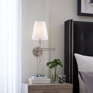 Allen & Roth Brushed Nickel Swing Arm Wall Sconce with White Shade SET OF 2 NIB